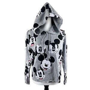 NWT Disney Mickey Mouse Hoodie Heather Gray Long Sleeve Sweatshirt Women's Med